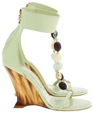 Ferragamo Selene Beaded Nappa Wedge Sandals - Green