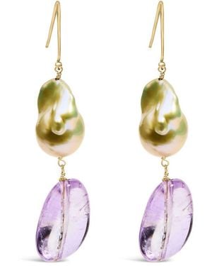 Haus of Brilliance 14K Amethyst And Baroque Pearl Drop And Dangle Earrings 2" Inch Dangle Length - Metallic