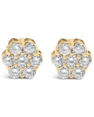 Haus of Brilliance 14K 3/4 Cttw 7 Stone Floral Cluster Round Brilliant Cut Diamond Stud Earrings - Metallic