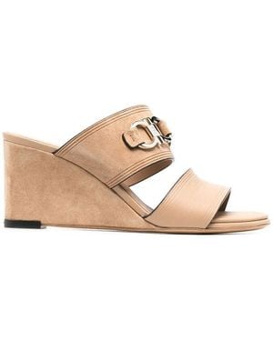 Ferragamo Chaim Suede 75Mm Wedge Mules - Pink