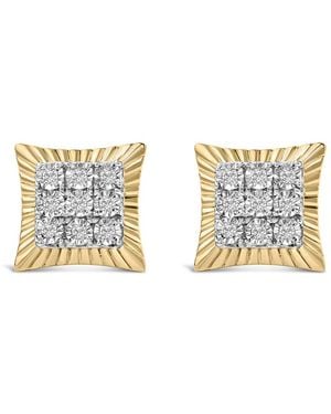 Haus of Brilliance 10K Plated .925 Sterling 1/4 Cttw Diamond Textured Halo Stud Earrings - Metallic