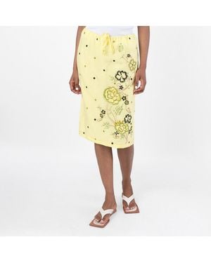 KENZO Peonies' Embroidered Straight Knee Skirt - Yellow