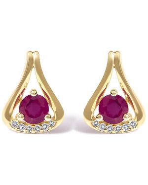 Haus of Brilliance 14K Ruby And Diamond Accent Teardrop Stud Earrings - Pink