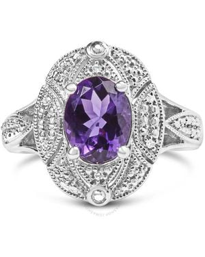 Haus of Brilliance 925 Sterling 9X7Mm Oval Amethyst And Diamond Accent Art Deco Style Cocktail Ring (I-J Color, I1-I2 Clarity) - White