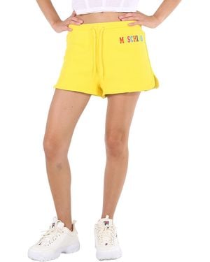 Moschino Ladies Logo-Print Track Shorts, Brand Size 38 (Us - Yellow