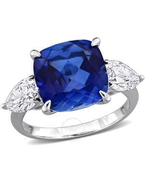 Created Forever 6Ct Tgw Created Sapphire And 1 1/2 Lab-Grown Diamond 3-Stone Ring - Blue