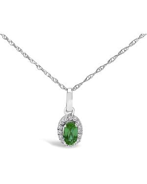 Haus of Brilliance 10K 5X3Mm Emerald And Diamond Accent Halo Oval Shape 18" Pendant Necklace - Green