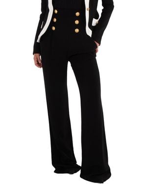 Balmain Button-Embellished High-Waisted Pants, Brand Size 40 (Us - Black