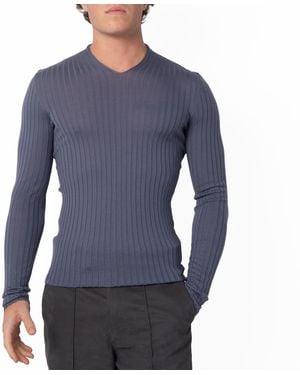 Ferragamo V-Neck Wool Knit Jumper - Blue