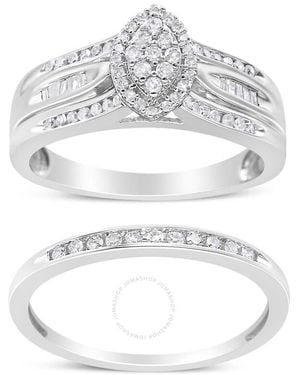 Haus of Brilliance 925 Sterling 1/2 Cttw Round And Baguette-Cut Diamond Engagement Bridal Set - Metallic
