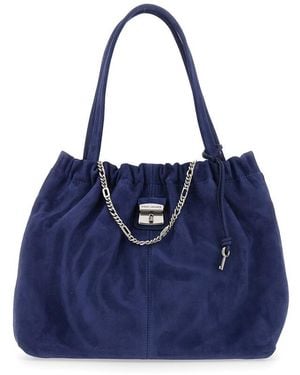 Marc Jacobs The Tote Shoulder Bag With Chain Detail On The Front And Drawstring Closure - Blue