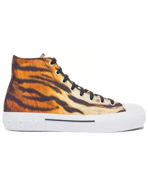 Burberry Ladies Tiger-Print High-Top Sneakers, Brand Size 38 (Us - Brown