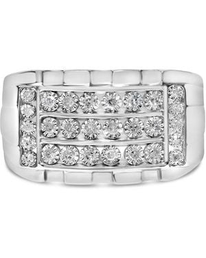Haus of Brilliance 925 Sterling 1/4 Cttw Diamond Three Row Channel Band Ring (I-J Colour, I3 Clarity) - Metallic
