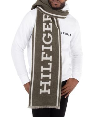 Tommy Hilfiger Monotype Letter Jacquard Wool Scarf - Green