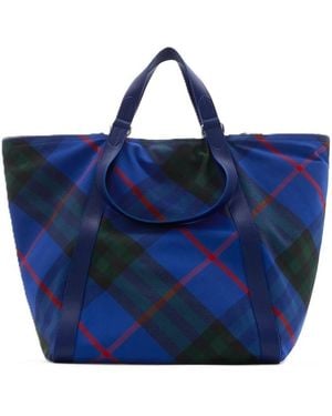 Burberry Large Festival Checked Tote Bag - Blue