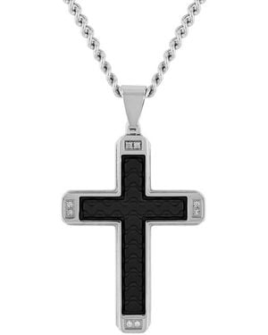 Robert Alton Diamond Accent Stainless Steel & Faux Leather Cross Pendant - Black