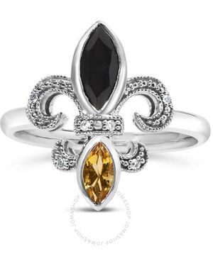Haus of Brilliance 925 Sterling Onyx Citrine Marquise & Diamond Accent Fleur De Lis Ring - White