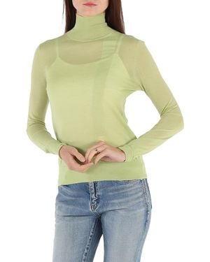 Burberry Ladies Mist Monogram-Embroidered Knitted Jumper - Green