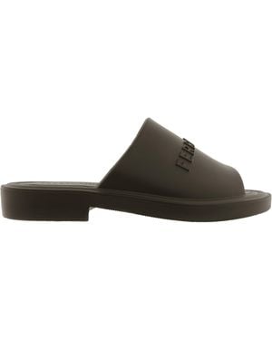 Ferragamo Ferragamo Giuneva Logo Embossed Slides, Size 9 - Brown