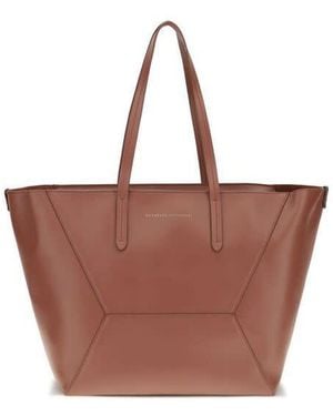Brunello Cucinelli Hammered Calf Leather Tote Bag - Brown