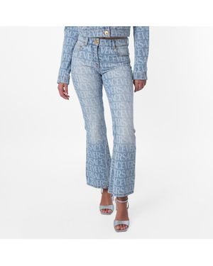 Versace All Over Monogram Flare Denim Jeans, Waist - Blue