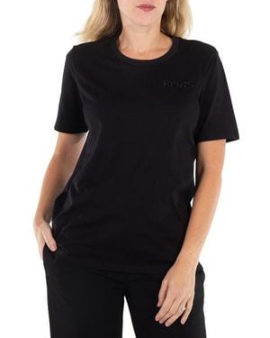Michael Kors Ladies Logo Embroidered Organic Cotton T-Shirt - Black