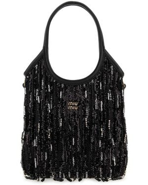 Miu Miu Embellished Fabric Handbag - Black