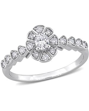 Amour 1/3 Ct Tdw Oval And Round Diamond Vintage Engagement Ring - Metallic