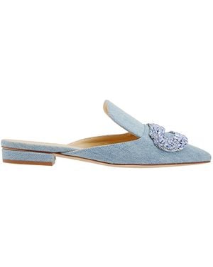 Giannico Daphne Crystal-Embellished Woven Flat Sandals, Brand Size 35 (Us - Blue