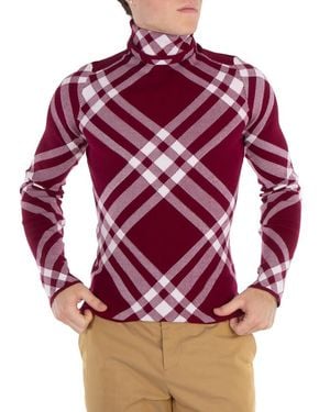 Burberry Check Wool Blend Turtleneck - Red
