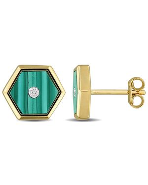 Amour 4Ct Tgw Malachite And Diamond Accent Hexagon Stud Earrings - Blue