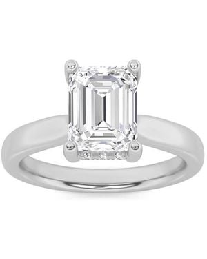 Mure And Co 2Ctw Emerald Shaped Lab Grown Diamond (F/Vs) Hidden Halo Cathedral Shank Engagement Ring - Metallic