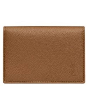 Saint Laurent Cassandre Shadow Leather Card Case - Brown