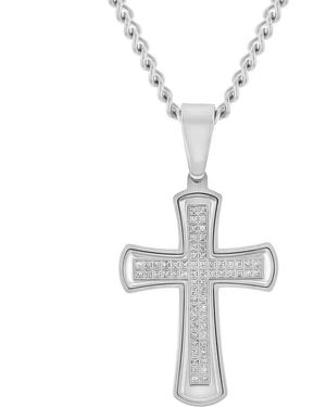 Robert Alton 3/8Ctw Diamond Stainless Steel Cross Pendant - Metallic