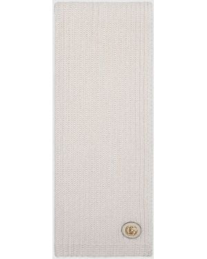 Gucci Wool Cashmere Scarf With Double G - White