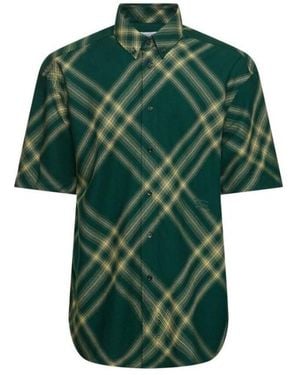 Burberry Ekd Check Print Wool Shirt - Green