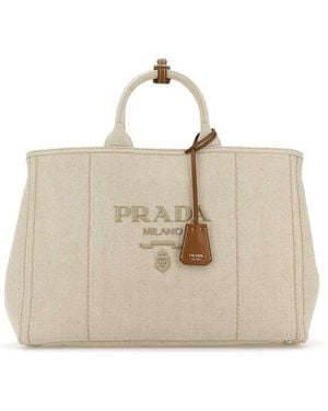 Prada Sand Canvas Extra Large Jardinire Shopping Bag - Natural
