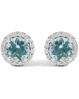Haus of Brilliance 10K Aquamarine And 1/6 Cttw Diamond Halo Stud Earring - Blue