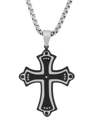 Robert Alton 07Ctw Diamond Stainless Steel With And Finish Cross Pendant - Metallic
