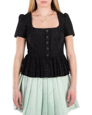 Self-Portrait Self Portrait Boucle Peplum Top - Black