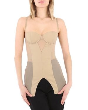 Burberry Mesh Panel Detail Cotton Bodice - Natural