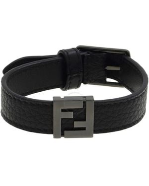 Fendi Roma Logo Leather Bracelet - Black