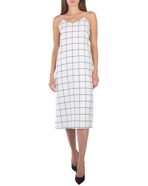 Tibi Twill Windowpane Slip Dress - White