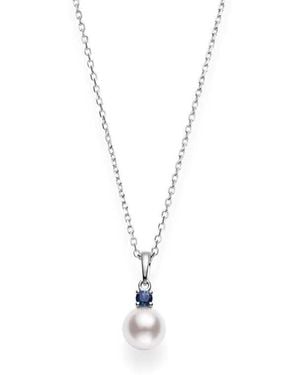Mikimoto Akoya Cultured Single Pearl Pendant With Sapphire - Metallic