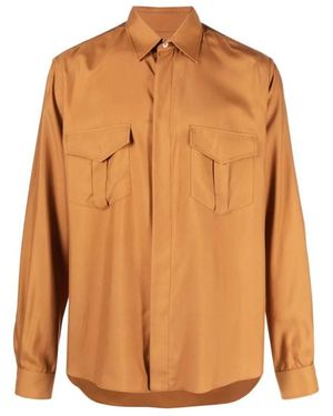 Bally Long-Sleeved Pointed-Collar Silk Shirt, Brand Size 50 Us - Orange