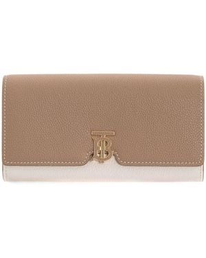 Burberry Tri-Tone Grainy Leather Tb Long Wallet - Brown