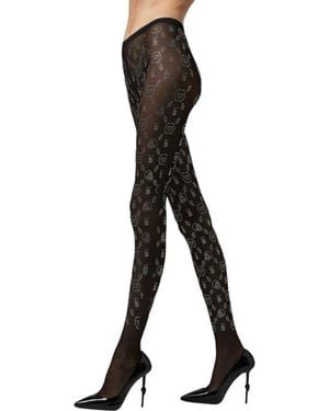 Philipp Plein Monogram Nylon Tights, Brand Size 4 - Black