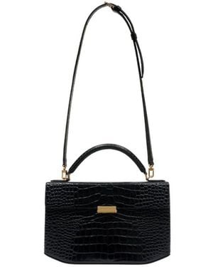 TOTEME Crocodile-Embossed Calfskin Top Handle Bag - Black