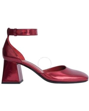 BY FAR Judy Iridescent Square-toe Court Shoes - Red