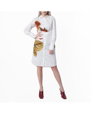 Ferragamo Botanical Print Cotton Shirt Dress, Brand Size 38 Us - White